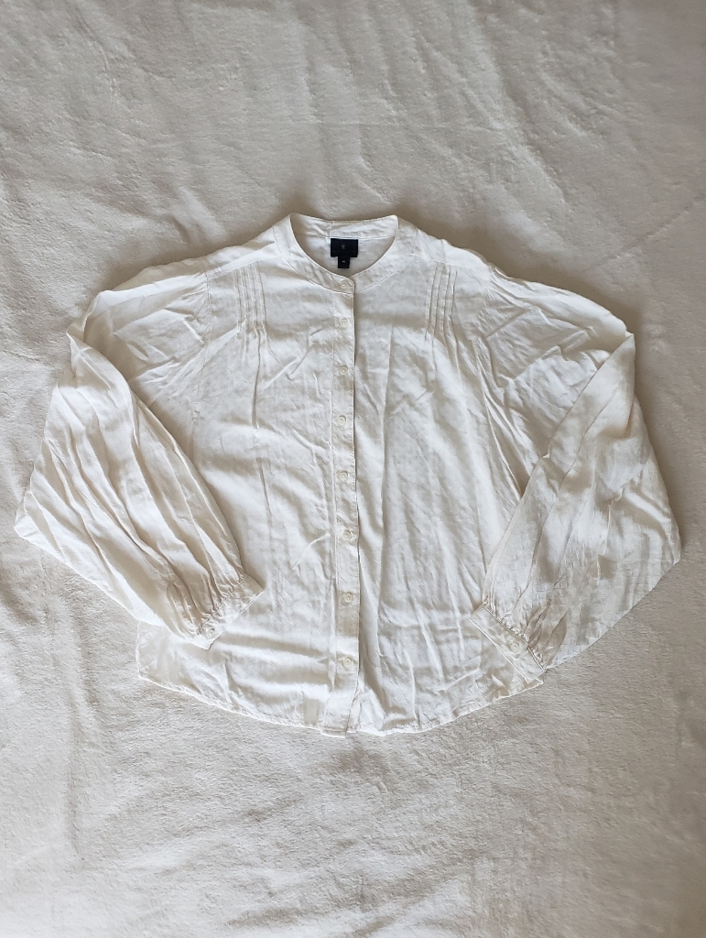 WORTHINGTON Medium Off-White Balloon Sleeve Tunic Peasant Button Blouse